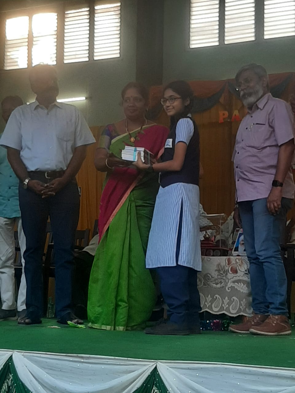 Aparna N of XII D won the third prize in Tamil oratorical competition , organised by PAK palaniswami HR. Sec School Washermanpet.