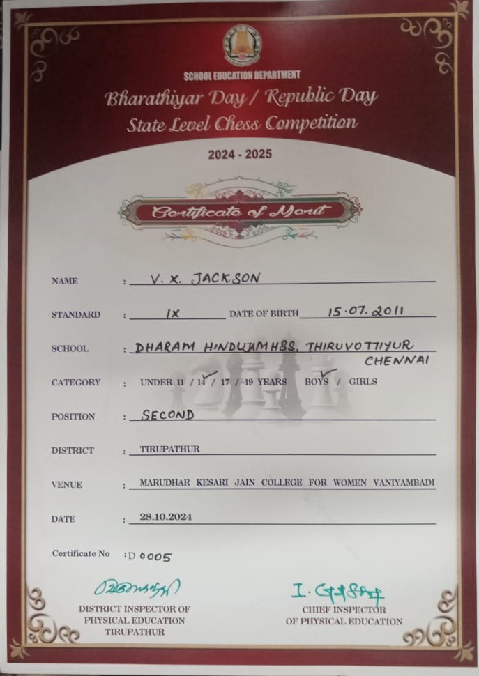 BHARATHIYAR DAY STATE LEVEL CHESS COMPETITION 2024-2025